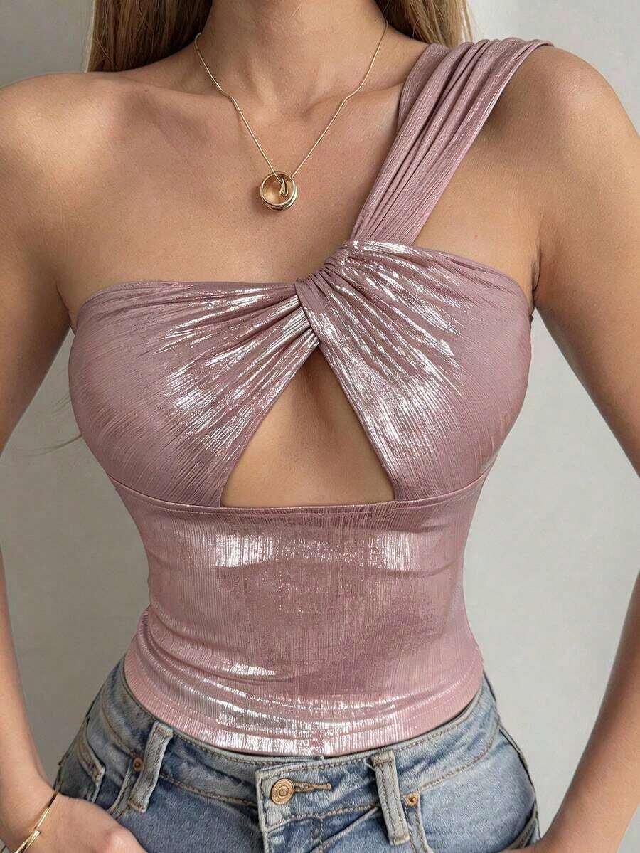 Camiseta sin mangas ajustada con tiras cruzadas huecas, estilo sexy y casual para mujer, Y2K - Rosa - Ver 1