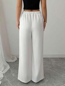 rectos de pierna con cintura atada de diseño elegante y blanco de verano para mujer, diseño de nicho de alta calidad - Blanco - Ver 2
