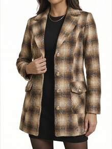Aletheia - Women's Elegant Long Plaid Coat, Winter Overcoat, Warm, Lined, Made Of Felted Wool, Perfect For June Festivals - 鏽棕色 - 查看 8