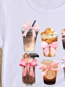 Camiseta Ice Coffee Club con estampado rosa y lazo - [Blanco] - Ver 3