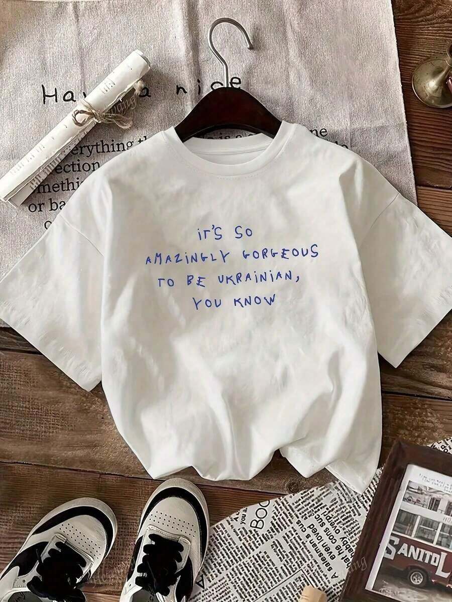 Nueva camiseta de moda de verano para mujeres con cuello redondo y estampado de letras, fresca, de manga corta, envío nacional, blusas de manga larga para mujeres - Blanco - Ver 1