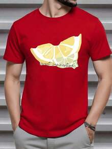 Yellow Lemon Slices Conveying A Feeling Of Freshness, Summer Energy And Joy, With The Text "Sweet Summertime" Evoking Warm, Relaxed And Sunny Moments. Men's T-Shirt, 100% Cotton. - 紅色的 - 查看 6