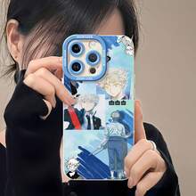 Artista de anime de cabello blanco en un collage azulfunda de teléfono Fundas compatibles con ,Apple,VIVO,OPPO,,, y Honor.Fabricadas en silicona TPU,ofrecen protección contra golpes y caídas. - Blanco - Ver 6