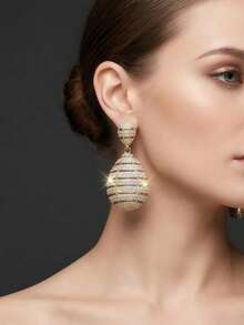 Pendientes de mujer de alta calidad con diamantes completos, elegantes y exquisitos, brillantes pendientes de diamantes de novia para accesorios de boda, baile, actuación, pasarela y uso diario, regalos de moda - pendientes - Ver 3