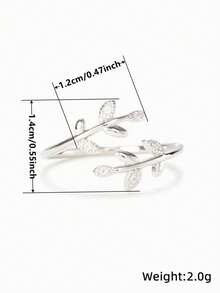 1pc Elegant Leaf-Shaped Cubic Zirconia Ring, Suitable For Teenage Girls As Birthday Gift, Party Accessory Or Daily Decoration - Silver - View 8