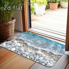 1 pieza/2PCS/3PCS Juego de Alfombras para Piso de Cocina, Estampado de Olas del Océano & Guijarros, Antideslizante & Absorbente de Agua, Suave & Cómodo, Fácil de Limpiar, Perfecto para la Decoración del Piso de la Cocina - Multicolor - Ver 14