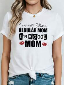 Camiseta de mujer de talla grande con estampado de "Cool Mom I'M A COOL MOM", estilo curvado, holgada, para primavera/verano. Ideal para el uso diario de mamás, reuniones entre padres e hijos, conjuntos personalizados y ocasiones sociales con humor. Camiseta de manga corta adecuada para el día a día. Ajuste elástico y relajado. - Blanco - Ver 1