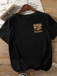 Ropa de mujer: Camiseta casual de mujer de manga corta de mezclilla a la moda con estampados frontales y traseros, un imprescindible para el verano, con cuello redondo y estampado tradicional - ropa de mujer, ajuste cómodo, diseño clásico. - Negro - Ver 2