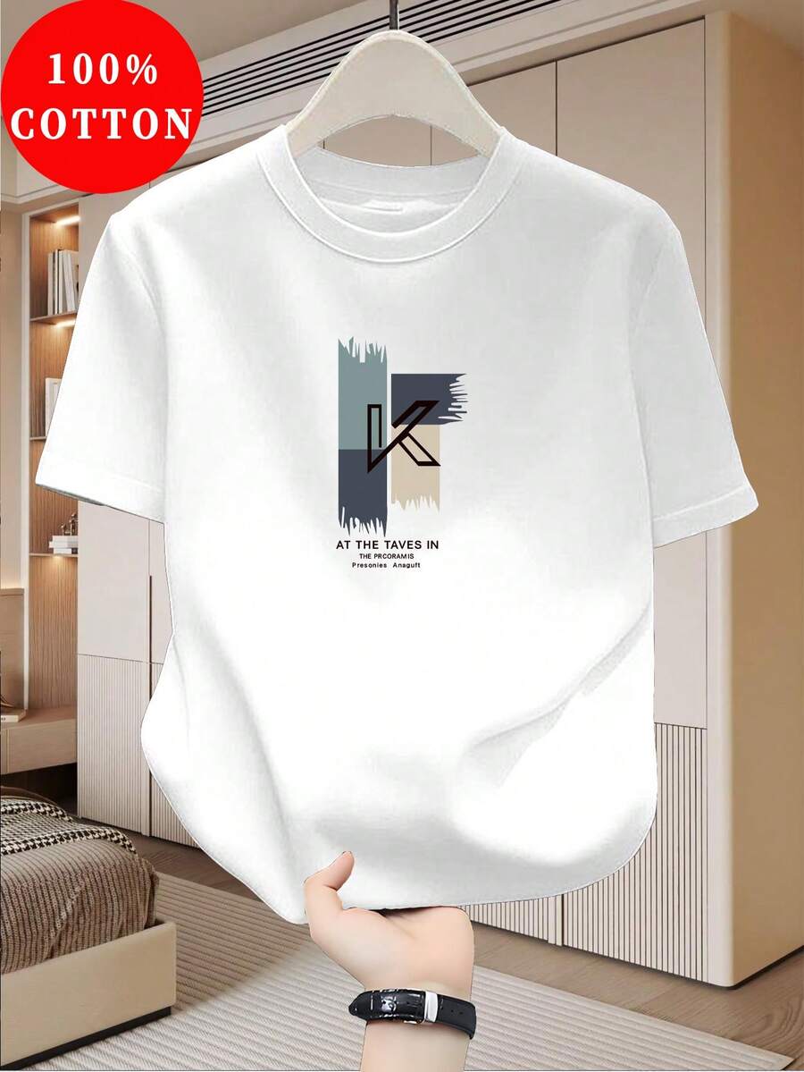 Men's 100% Cotton T-Shirt, Crew Neck Short Sleeve Casual, Breathable And Moisture-Wicking For Outdoor Activities - 白色 - 查看 1
