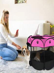 Portable Foldable Enclosed Pet Playpen, Suitable For Indoor Cats And Outdoor Dogs, With Zipper Top Cover And Door, Ideal For Dogs, Cats And Small Animals - Dusty Pink - View 3
