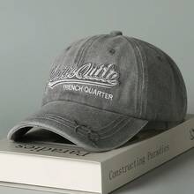 Washed Distressed Letter Embroidered Baseball Cap For  Men, Outdoor Fashion Street Style, Women's Sun-Shading Denim Baseball Hat - Khaki - View 6