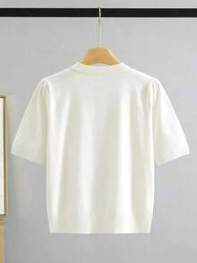 GIGOGOU 1XL-4XL 女款春夏短袖針織上衣，柔軟舒適開襟外套 白色 - 白色 - 查看 6