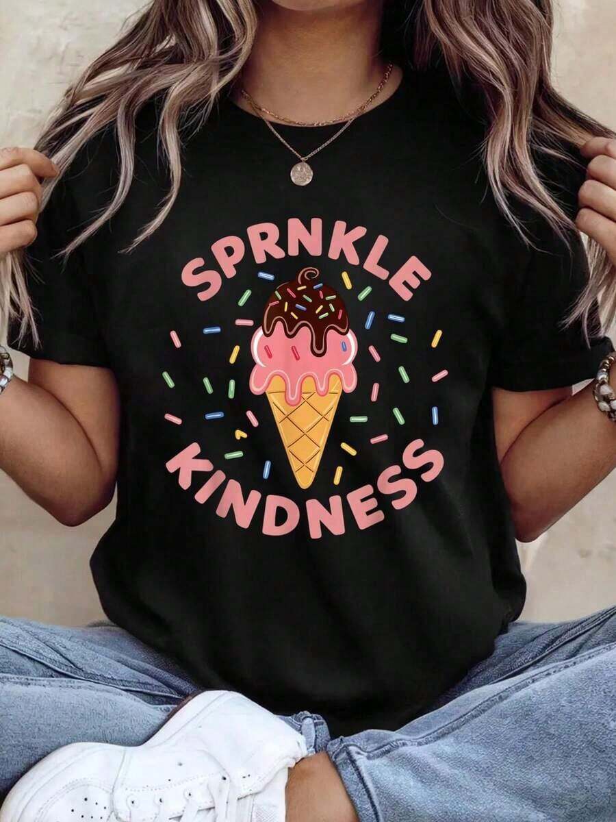 "Sprinkle Kindness Ice Cream" T-Shirt - 黑色 - 查看 1