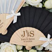 10-100pcs Customized Wedding Hand Fans, Customizable Engraved Folding Silk Fans, Suitable For Wedding Ceremony Guests, Wedding Party Favors - White - View 2