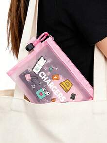 Mesh Makeup Bag, Travel Mesh Makeup Bag And Summer Essential Printed With "Charles". Portable Cosmetic Storage Bag, Multi-Functional Storage Bag, Digital Storage, Data Cable Storage, Suitable For Vacation, Office, Shopping, Hotel, Back To School Gift, Birthday Gift, Travel Accessory, Teacher's Day Gift, Wedding Accessory - Multicolor - View 4