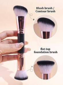 Pincel de maquillaje multifuncional 2 en 1, pincel de contorno y pincel de rubor, crea un maquillaje perfecto sin esfuerzo, adecuado para principiantes, herramienta de belleza portátil - Multicolor - Ver 3