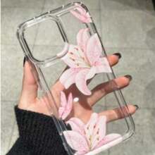 Compatible With IPhone 17/17 Pro/17 Pro Max/16/15/14/13/12/11 Series, 1pc Inflatable Pink Lily & Butterfly Full Coverage Anti-Drop Phone Case, Fashionable 17 Pro Max Phone Protective Cover - Clear - View 6