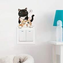 1pc Cute Peeking Cats Wall Sticker, PVC Material, Peel And Stick Easy To Apply, For Door Frame Bedroom, Whimsical Cat Decor - Multicolor - View 7