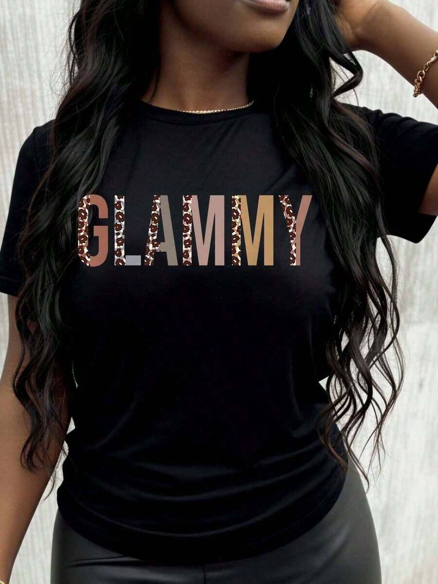 Camiseta Gráfica con Estampado de Leopardo Glammy para Mujer, Top de Moda, Ropa Casual, Playera Holgada para Mujer - Negro - Ver 1