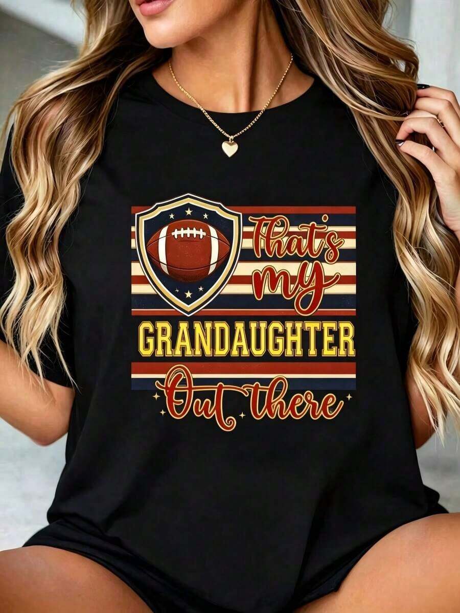 100% Algodón, Camiseta Blanca Estampada "Esa es mi Nieta, Es Mi Abuela del Softbol", Tops de Primavera para Mujer, Transpirable y Cómoda - Negro 3 - Ver 1