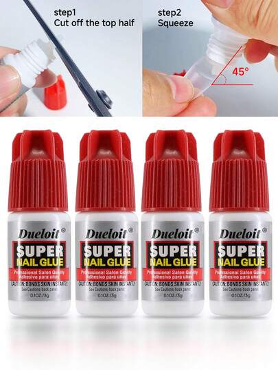 4 Bottles Super Nail Glue Professional Salon Quality ,Quick And Strong Nail Liquid Adhesive,Need To Cut Off Half The Tip,Random