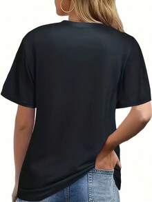 Women's Short-Sleeved T-Shirt With Cowboy Hat And Pink Heart Print, Casual Style, Western Country Style, Graphic Design, Soft And Comfortable Fabric For Everyday Wear - Vintage Urban Style, Unisex, Loose Fit, Cotton, Short Sleeve And Round Neck. - 黑色 - 查看 3