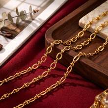 1m 304 Stainless Steel 18K Gold Plated Textured Chain, Mixed Oval And Barrel Chain Links, Suitable For DIY Jewelry Making - Chain - View 1