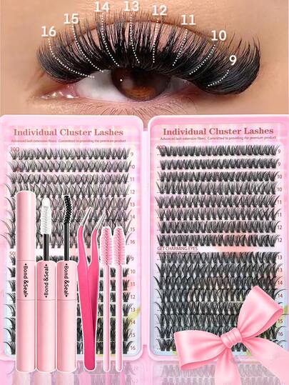 Eimny 640pcs Cluster False Eyelashes, D-Curl 8-16mm,Thick Curled Eyelash Extension Kit, Fluffy Soft Individual Lashes, Create Voluminous Natural Y2K Butterfly Makeup, Easy DIY Lash Glue And Brush, DIY Lash Tweezers, Travel Or Gift For Family And Friends