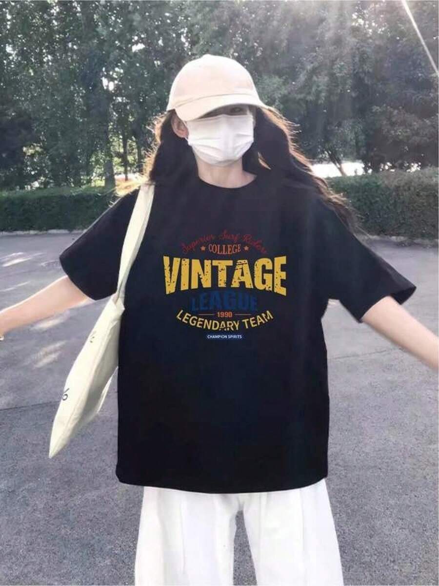 1pc Camisetas Para Mujer Camiseta moderna Vintage básica estilizada divertida casual unisex cómoda ligera ideal para el uso diario y actividades al aire libre talla única color negro categoría moda trending. Camiseta De Manga Corta De Algodón - Negro - Ver 1
