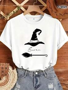 Personalized Halloween Witch T-Shirt, Custom T-Shirts, Personalized Name T-Shirts, Family T-Shirts, Halloween Crew T-Shirts, Witch Theme T-Shirts, Halloween Gifts - 白色 - 查看 1
