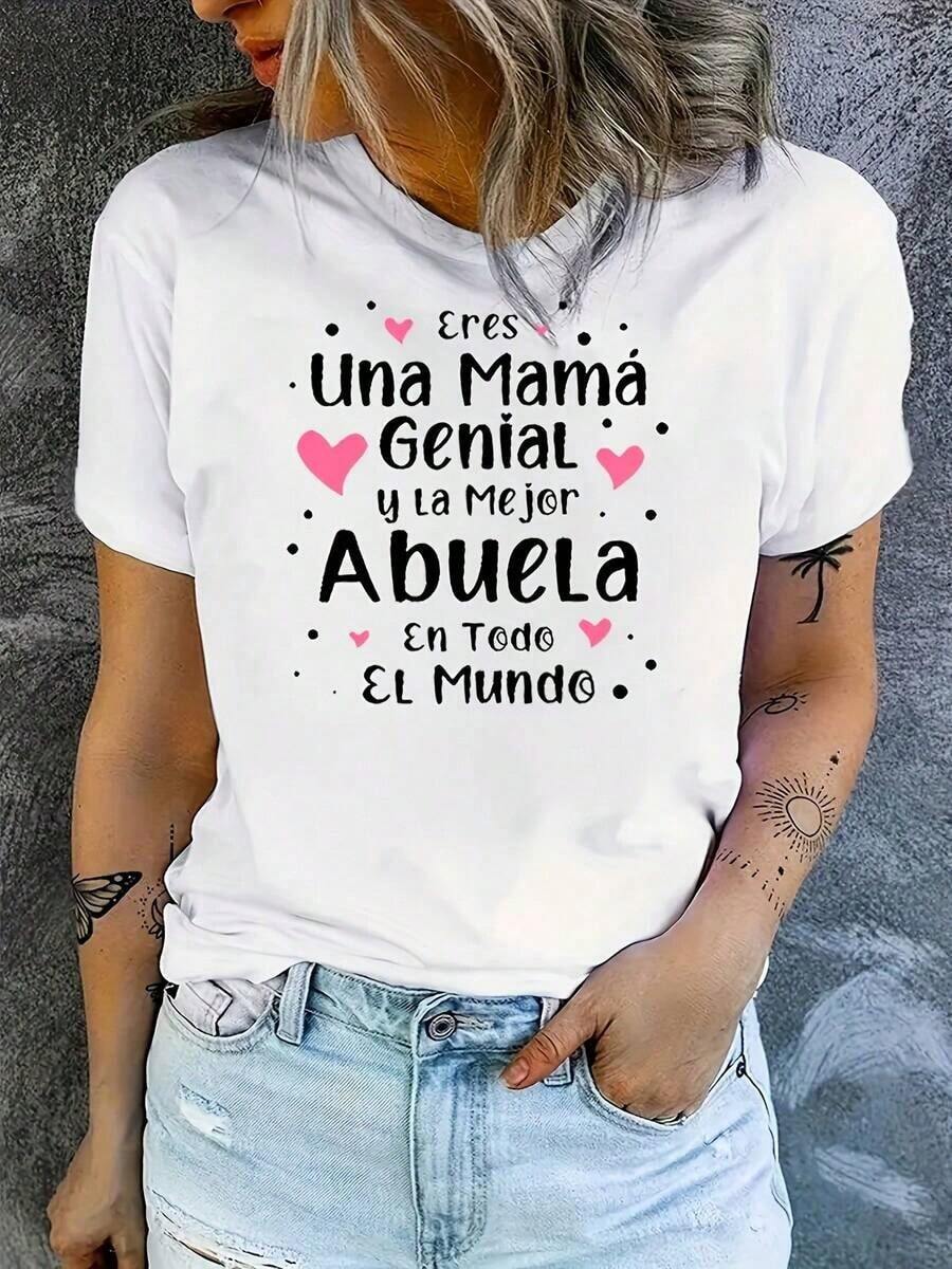 One Piece Of Casual Graphic Tee For Men And Women, Granny Style, Made Of Soft Cotton, Loose And Comfortable Fit, Urban Hip-Hop Style, With An Artistic Print. Versatile, Easy To Match, Suitable For Everyday Wear, Street Style, Vacation Wear, Weekend Wear. - 白色的 - 查看 1