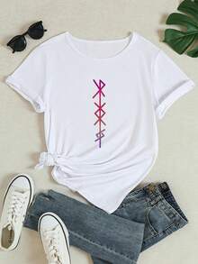 Women's T-Shirts, Short Sleeve, Women's Short Sleeve T-Shirt With Round Neck, Summer Clothes For Ladies, Women's Spring And Summer Round Neck T-Shirt, Women's Clothing, Printed T-Shirt - 白色 - 查看 2
