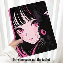 1pc Flip Desktop Protective Case With Pen Slot, Cartoon Girl And Black Cat Pattern, 360 Degree Rotating Stand, Built-In Pen Slot, PU Leather Case With Stand, Auto Sleep/Wake Function, Compatible With Honor ///Apple/Etc. And And Other Popular Models, Suitable For Back To School, Valentine's Day, Holiday Gifts - Multicolor - View 5