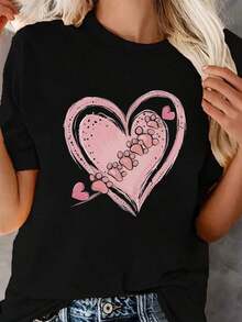 Oferta por tiempo limitado, compra limitada, flash oferta,blusas para dama casuales,poleras mujer,playeras de mujer>algodon,blusas>elegante,Ropa de mujer de manga corta con estampado de pata en forma de corazónSuitable for spring, summer and autumn - Negro - Ver 7