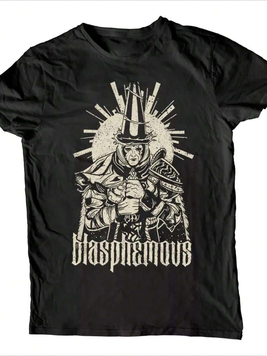 Men's Gothic Religious Horror Graphic T-Shirt - Profane Series With Dark Theme Print And Gothic Writing - Casual Men's Short-Sleeve Crew Neck T-Shirt, Unisex, Collectible T-Shirt. Loose And Comfortable. - Back - View 1