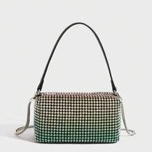 King Bag Rhinestone Bag Female Handmade Diamond-Studded Full Diamond Ladies Handbag Chain Small Square Bag Messenger Bag - Gradient Green - View 6