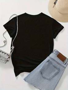 NewSummerCasual Sunflower Print Casual T-Shirt - With Bow Design - Casual Crew Neck, Short Sleeve, Fashionable Spring/Summer T-Shirt - Unisex Loose Fit Cotton Short Sleeve Crew Neck T-Shirt, Vintage Urban Style. Unisex Loose Fit Cotton Short Sleeve Crew Neck T-Shirt, Vintage Urban Style - 黑色 - 查看 2