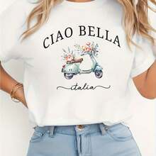 Camiseta de Verano Premium Estampada para Mujer - Camiseta Vintage con Estampado Floral Soccada de CIAO BELLA & ITALIA - Suave, Transpirable, Ligera, Cuello Redondo, Manga Corta, con Frases Italianas y Patrón Soccada, Camiseta Casual de Verano Unisex, Elasticidad Media, Lavable a Máquina. - Blanco - Ver 7