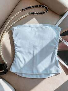 Nuevo top bandeau ajustado y sexy con adornos de strass, adecuado para uso diario, fiestas y citas - Azul - Ver 2