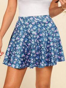 Minifalda con estampado floral para mujer, casual y de moda para uso diario - Azul - Ver 7
