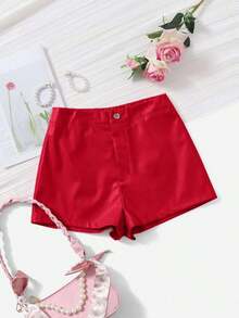 LUNE Shorts ajustados de piel sintética, casuales para el verano - Rojo - Ver 1