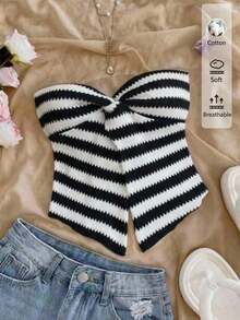 Top bandeau casual y sexy de tela con textura y corte con retorcido para vacaciones - Multicolor - Ver 7