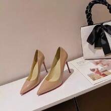 Black High-Heeled Women's Shoes With Thin Heels, 2026 Spring-Summer New Model, Red Sole, Patent Leather, Pointed Toe, Shallow Cut, Sexy Nude Color Work Pumps - 9CM黑色 - 查看 9
