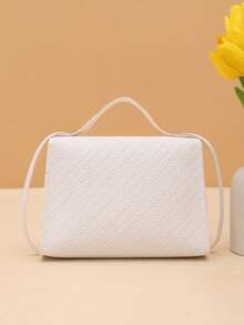 Solid Color Grass Texture Pearl Pendant Crossbody Handbag - White - View 3