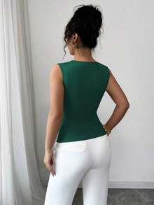 Camiseta de mujer elegante y romántica con perlas beige - Verde Oscuro - Ver 2