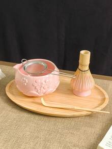 1 Stück/2 Stücke/4 Stücke/5 Stücke Japanischer Stil Geprägte Sakura Keramik Matcha Tee Set, hochwertige rosa Gießschale, Matcha Zubehör Set beinhaltet Schale, Quirl, Löffel, Sieb, geeignet für Matcha-Liebhaber und Anfänger, tolles Geschenk zum Muttertag, für Ältere, Valentinstag - Verschiedenfarbig - Übersicht 3