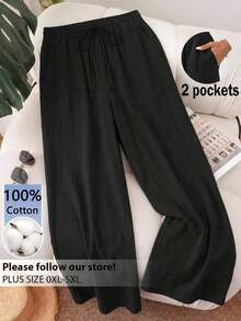 Pantalones casuales de negocios de primavera/verano para mujer de talla grande, adecuados para ocasiones como el Día de San Valentín, viajes al trabajo de moda, con bolsillos.Vacaciones en la playa, adecuados para estudiantes universitarios, Día de San Valentín, viajes en crucero, etc.Pantalones sueltos/de pierna ancha de verano, pantalones casuales para mujer de talla grande. - Negro - Ver 1