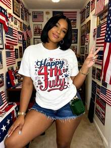 3 camisetas patrióticas para mujer del 4 de julio con estampado del Día de la Independencia con estrellas, rayas y fuegos artificiales, transpirables, de cuello redondo, manga corta, estilo casual, corte en A, estilo retro para celebraciones de verano.|Moda Urbana Local de Primavera/Verano||Uso Casual Diario Primavera Verano Moderno Moldeador|Conjunto de verano para mujer, ropa de vacaciones|Blusas elegantes para mujer, ropa de primavera, blusas de verano. - Negro - Ver 7