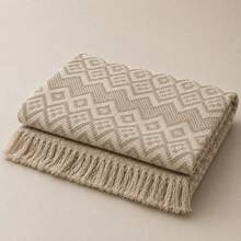 Premium Oasis Double Sofa Throw With Fringe And Super Comfortable Geometric Texture - 2.40x1.80m - Sand - View 11