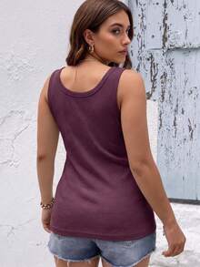 Pure Cotton Tank Top With Ribbed Design In The Middle, Knitted Fabric With Buttons. - Burgundy - View 3